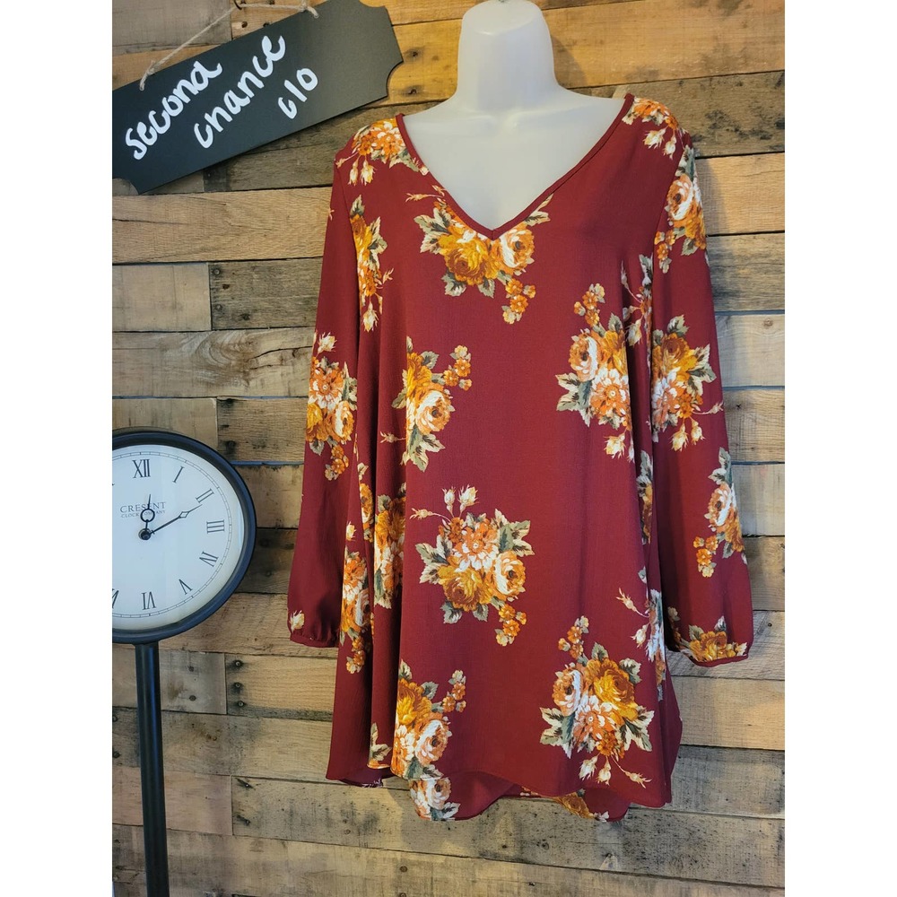 SALE-Embrace women's maroon floral lightweight tunic size small